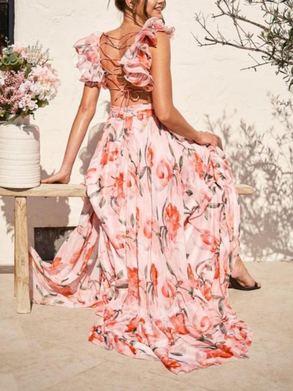Soléa™ | Backless Printed Maxi Dress