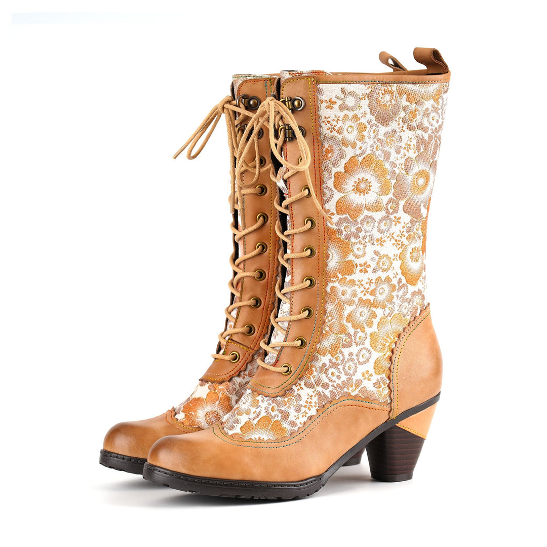 Vintage Blossom Lace-Up Victorian Boots