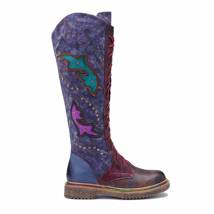 Retro Handmade Leather Flat Bottomed Boots