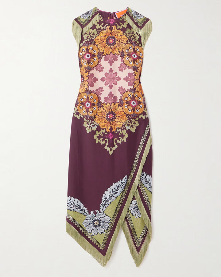 Chica™ | Boho Chic Asymmetric Fringed Printed Maxi Dress