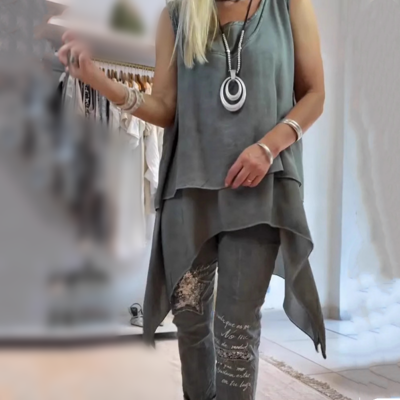 MIREYA™ - Asymmetrical Tee & Floral Pants Set