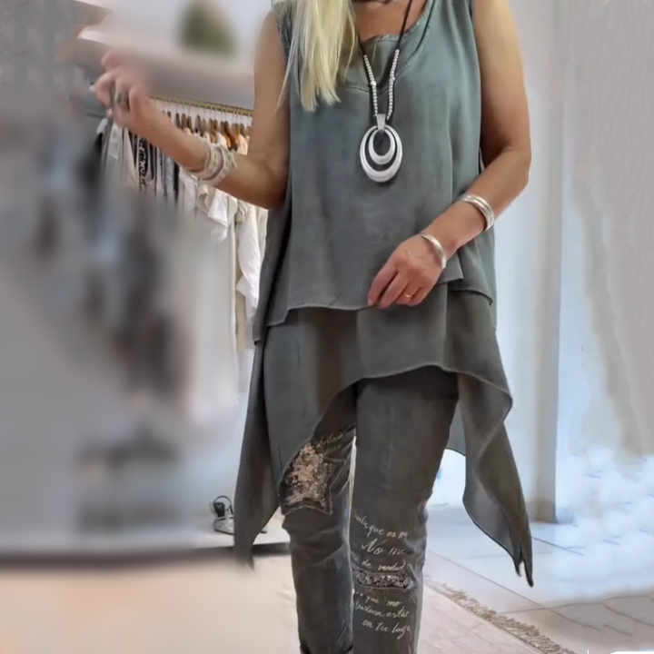 MIREYA™ - Asymmetrical Tee & Floral Pants Set